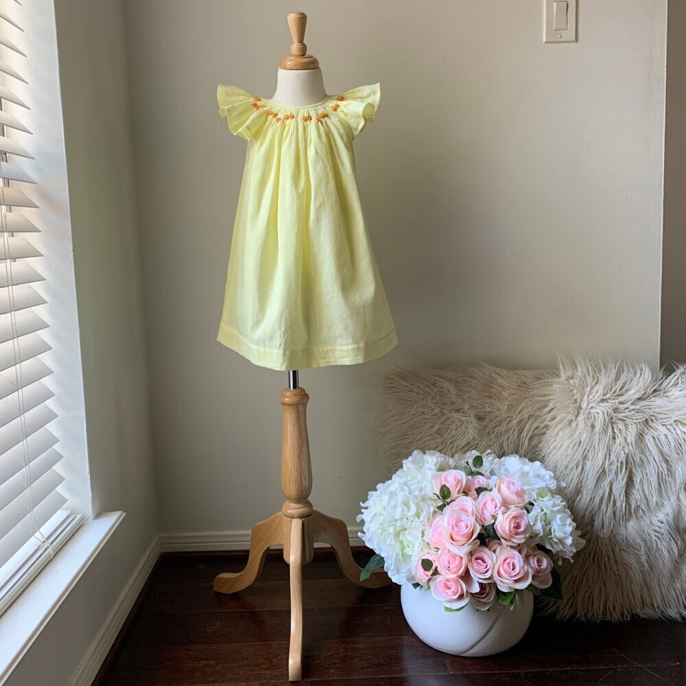 NWT Beautiful Girls Embroidered Smocked Bishop Dress Spring Flowers Yellow 3T - Picture 7 of 7